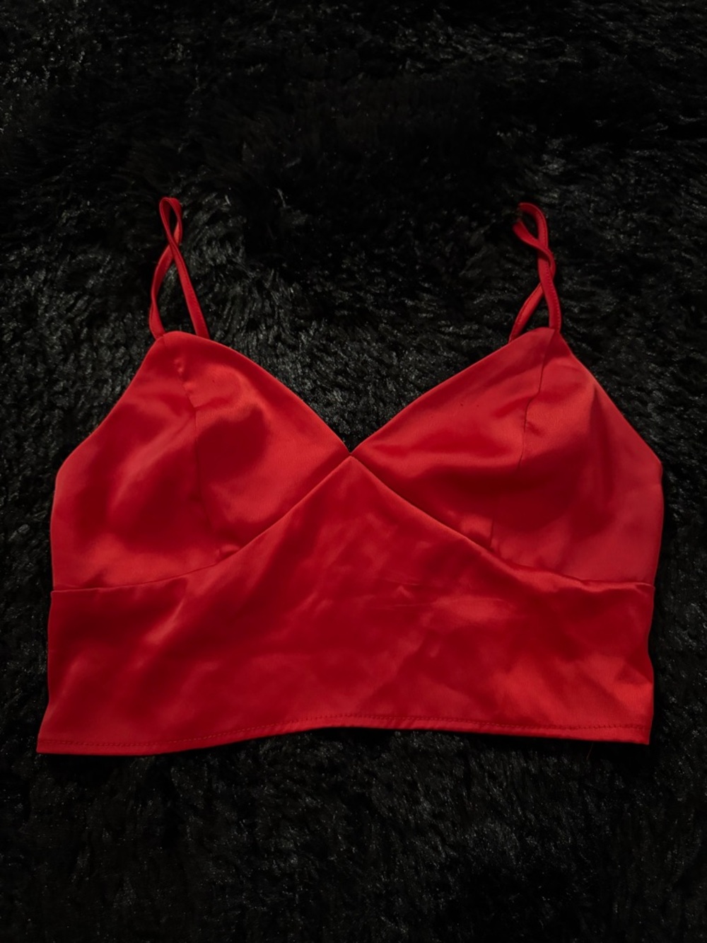 Garage Red Satin Crop Top with Spaghetti Straps